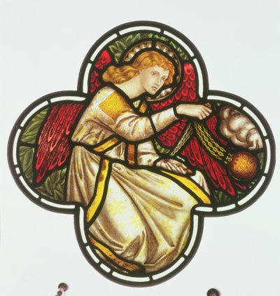 Fenster eines Engels, der ein Weihrauchfass schwingt, hergestellt von der William Morris Fabrik, 1870 (Buntglas) von Dante Gabriel and Burne Jones, Edward Rossetti